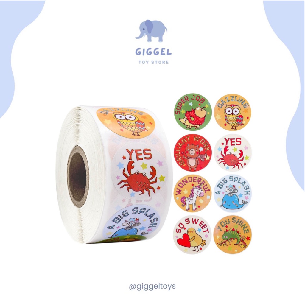 [ Giggel ] Stiker Roll 500 Pcs / Label Thank You / Stiker Unicorn / Label Motivasi