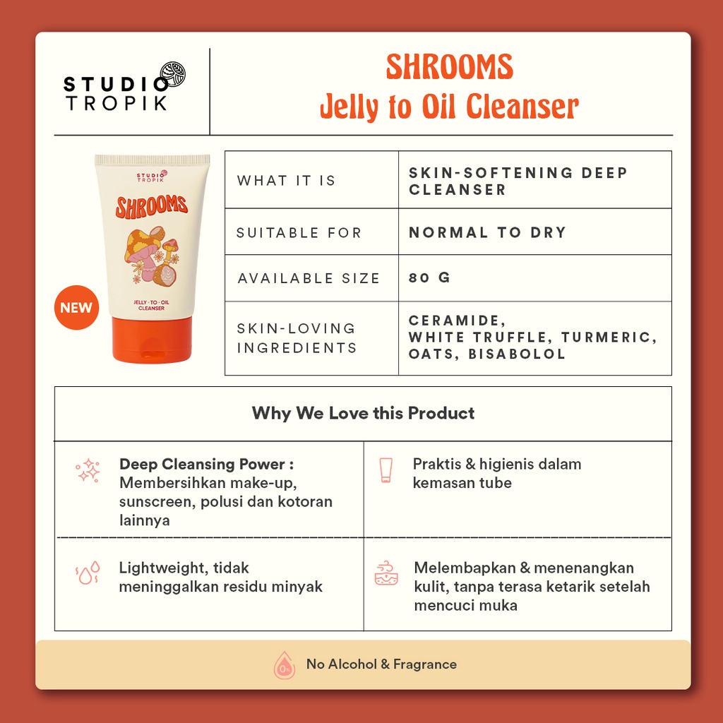 Studio Tropik Jelly To Oil Cleanser 80gr | Studio Tropik Sacred Herbs Jelly To Oil Cleanser - Shrooms Jelly To Oil Cleanser