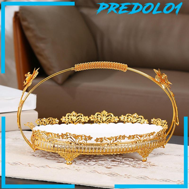 [Predolo1] Metal Fruit Basket Candy Plate with Handle for Dining Room Parties Weddings