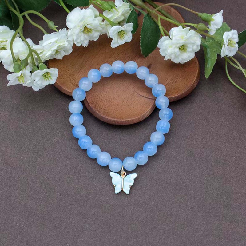 Gaya Baru Korea Temperamen Sahabat Mutiara Kristal Gelang Peri Biru Kupu-Kupu Manik Gelang