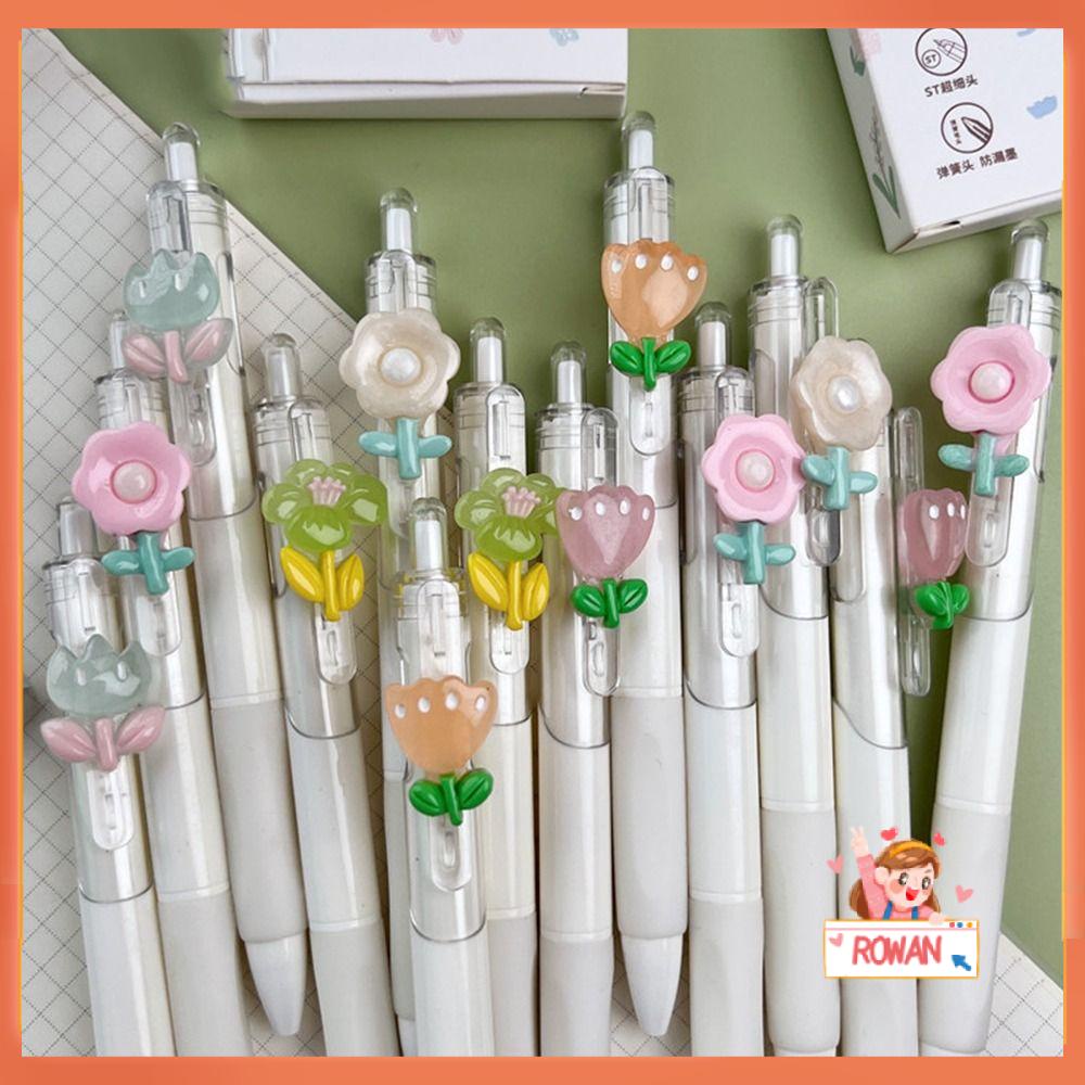 R-flower 6PCS/Set Pulpen Gel Perlengkapan Kantor Sekolah Alat Tulis Press Type Signature Pen