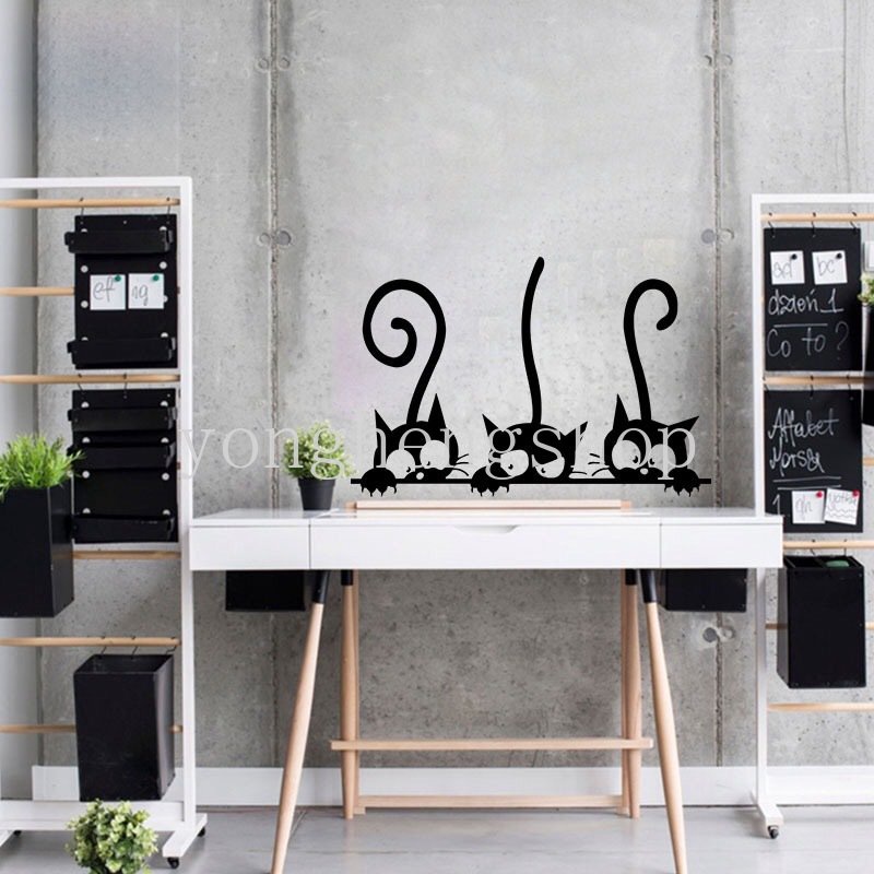 Lucu Tiga Lucu Kucing Hitam Stiker Dinding DIY Dekorasi Kamar Kepribadian Fashion Wall Decals