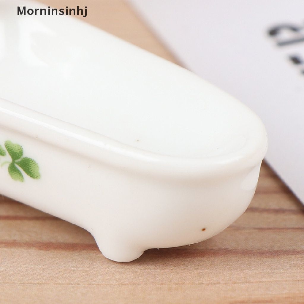Mornin 3Pcs 1: 24rumah Boneka Miniatur Kamar Mandi Set Porselen Bathtub Toilet Wastafel Rumput id