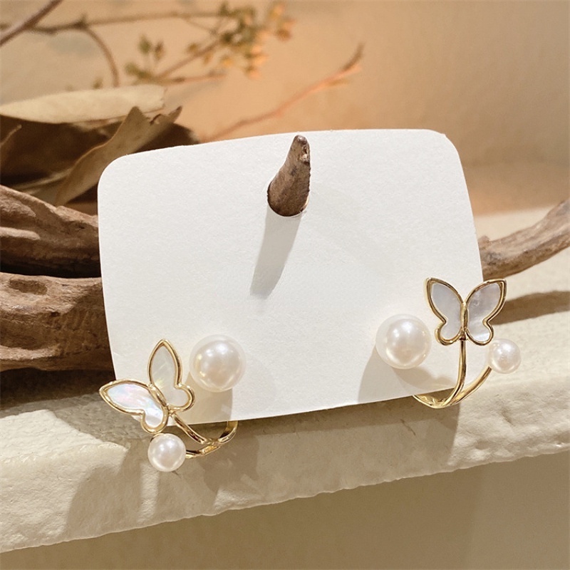 Fashion Jade Butterfly Earrings Female Sweet Pearl Butterfly Earrings Temperament Butterfly Elegant Jewelry Gift