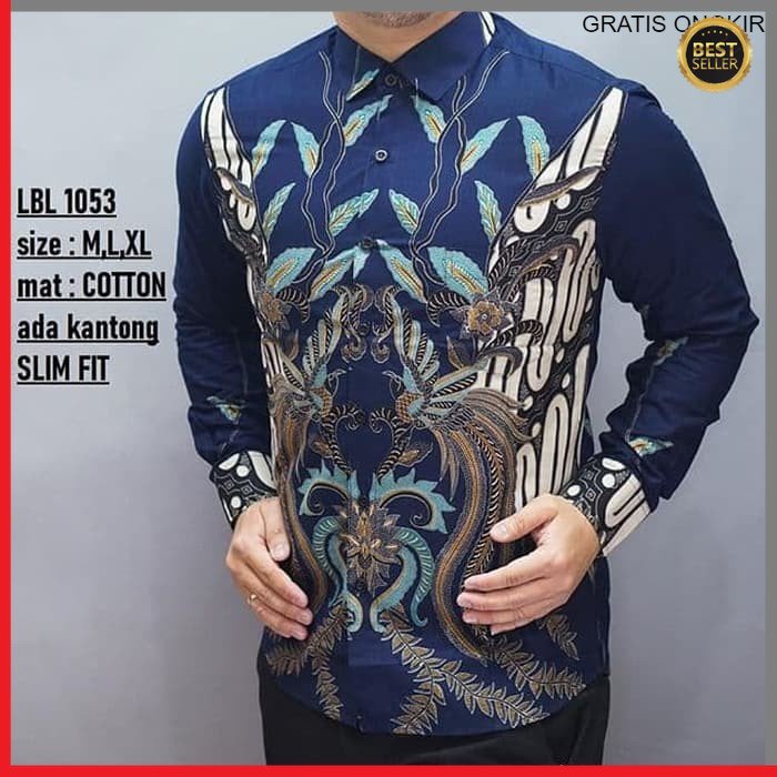 KEMEJA PRIA BATIK LENGAN PANJANG HEM BAHAN KATUN HALUS 40S LBL 1053 BAJU MODERN MEWAH SLIMFIT SLIM FIT BY JAKARTA