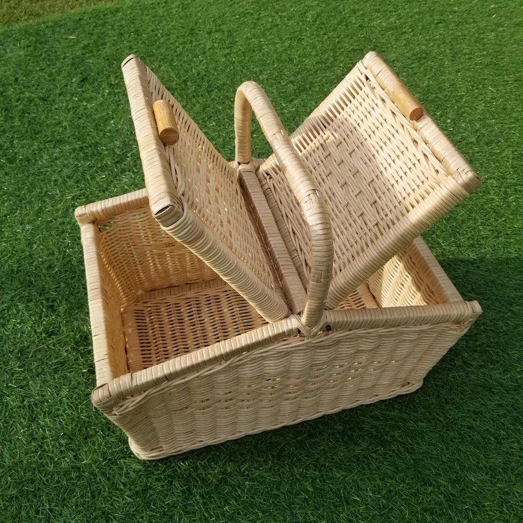 Kerajinan Tangan Rotan - Keranjang Piknik Kotak Besar v2 - 45x36x28cm