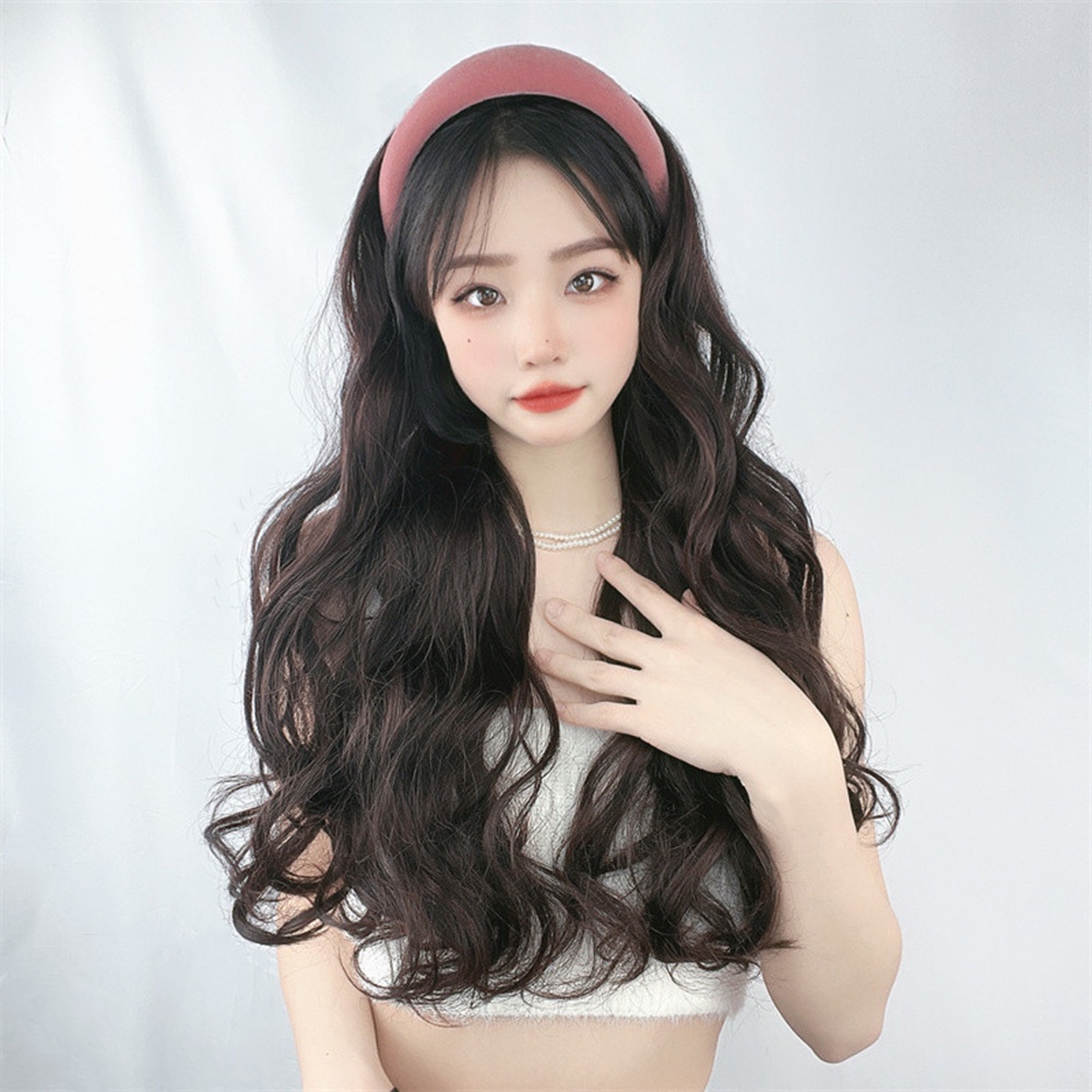 Wig Rambut Keriting Panjang Wanita Perempuan Dengan Hairband Half Head Cover Hair Extensions