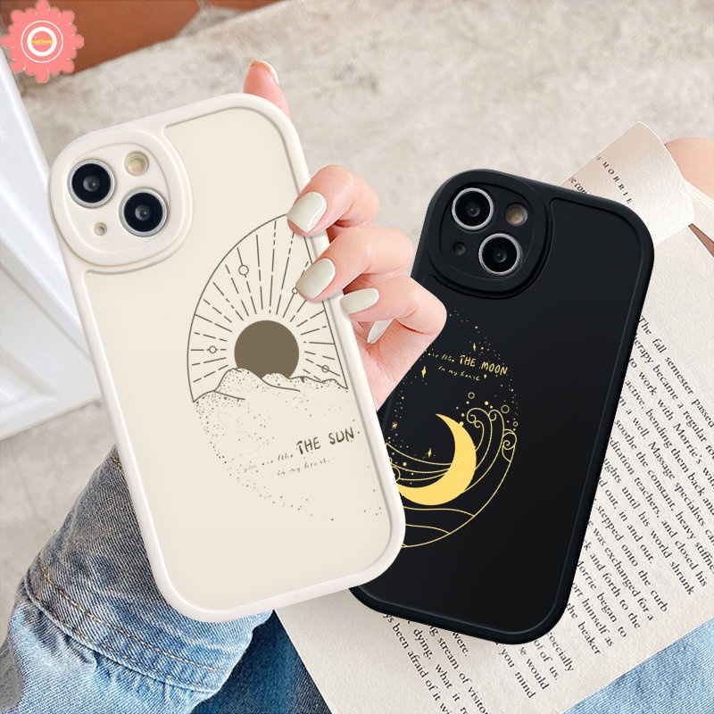 IPHONE Pasangan Bulan Sun Case Kompatibel Untuk Iphone11 12 14 13 Pro MAX XR 7plus 7 8 6 6s 14 Plus X XS MAX SE 2020 Kartun Sederhana Tpu Silicon Lembut Pasangan Penutup Belakang