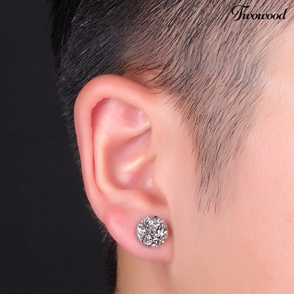 Twowood 1pasang 8mm Ear Studs Bulat Mini Minimalis Perhiasan Fashion Mempesona Kristal Imitasi Pria Wanita Anting Untuk Outdoor