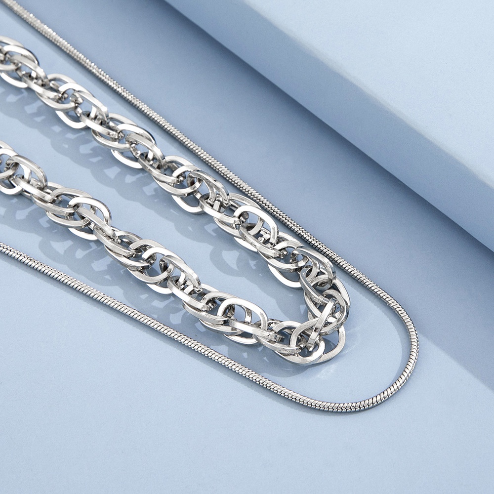 Hip-hop Manis Keren Perak Double-layer Tulang Selangka Hip-hop Gadis Panas Kalung Wanita High-end Kuba Aksesoris Fashion Merek INS Gaya Kalung2