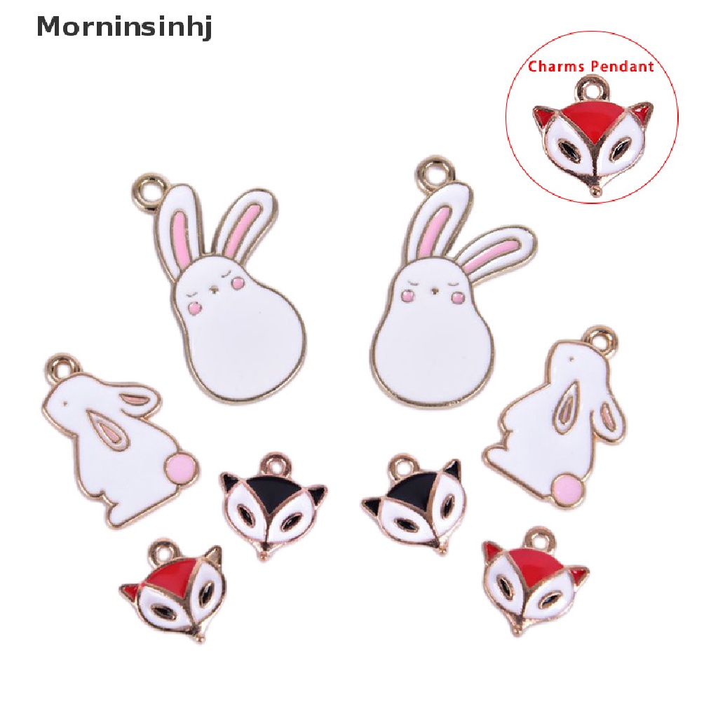 Mornin 10Pcs/Set Enamel Alloy Rubah Kelinci Ch Liontin Perhiasan DIY Membuat Craft Hadiah id