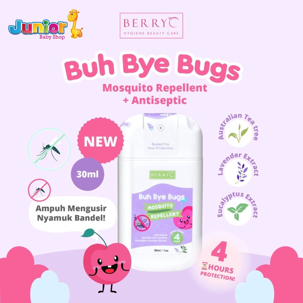 Berry C Buh Bye Bugs Pocket Mosquito Repellent dengan Antibacterial Spray 30ML - Anti Nyamuk untuk Anak &amp; Dewasa