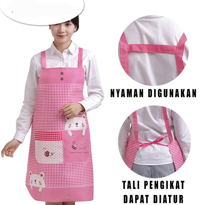 Apron Celemek Masak Barista Dapur MOTIF BERUANG ANTI AIR &amp; MINYAK Lucu