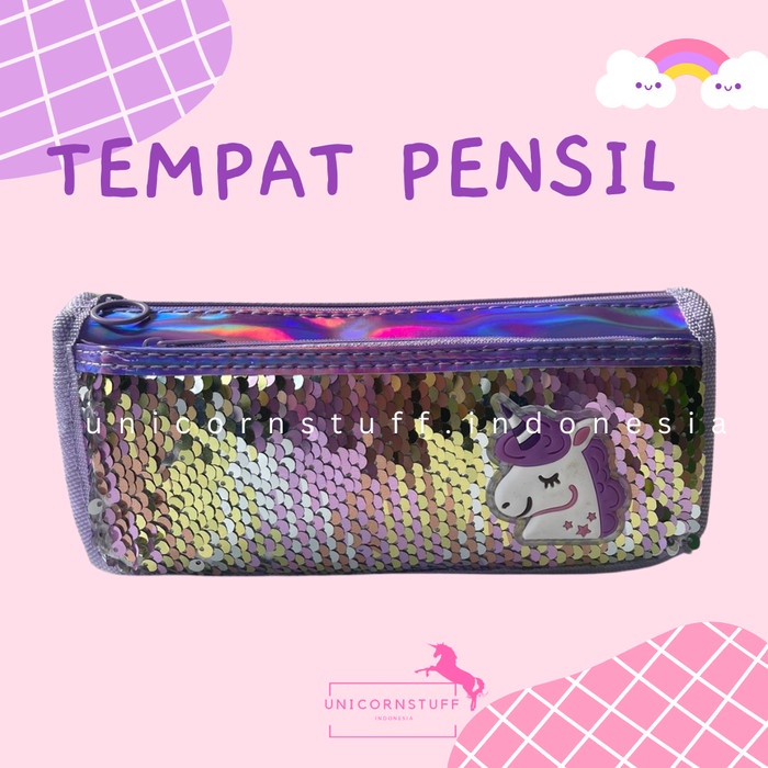 Tempat Pensil Unicorn Sequin Anak Cewek Blink Alat Tulis Perempuan