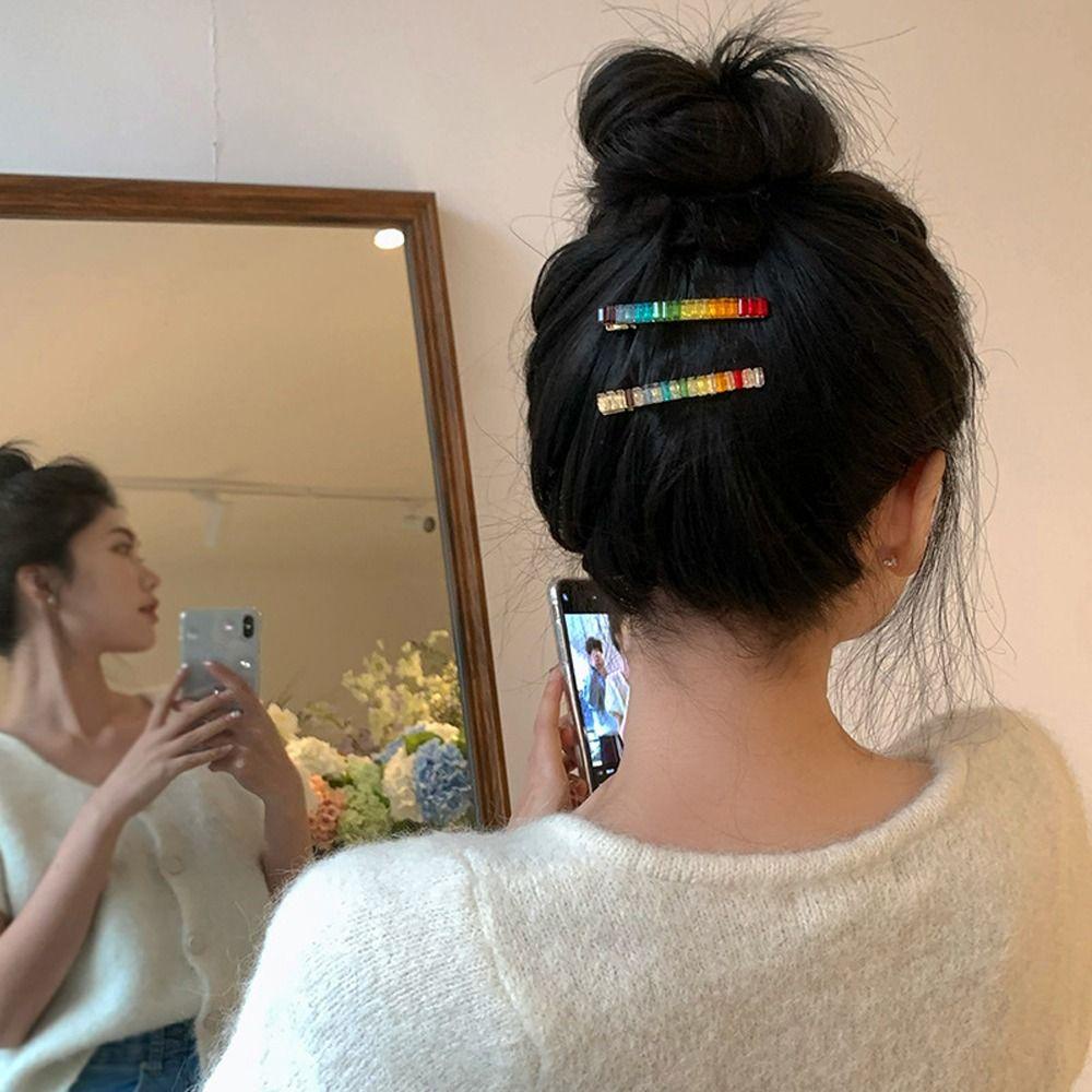 Agustinina Klip Rambut Kristal Hadiah Kreatif Untuk Gadis Halus Bergaya Hiasan Kepala Ins Klip Rambut Jepit Tipis Hiasan Kepala Baru Dahi Klip Rambut Satu Baris Korea Duckbill Klip