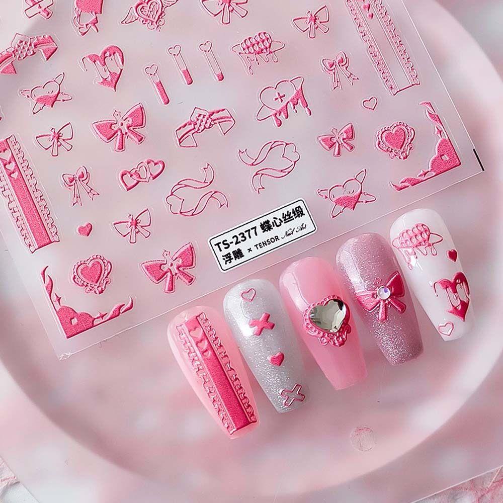 Mxbeauty Kartun Stiker Kuku Wanita Pink Love Hati Hewan Rasi Bintang Beruang Hiasan Kuku