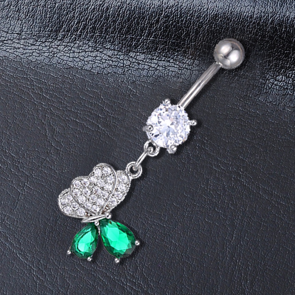 Drop Liontin Pusar Cincin Kristal Kupu-Kupu Zirkon Menjuntai Tindik Pusar Stainless Steel Belly Button Rings