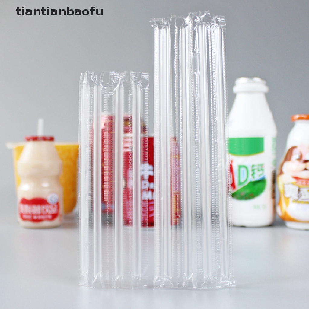 [tiantianbaofu] 500 Pcs DIY Sedotan Plastik Sekali Pakai Pendek Transparan Kepala Runcing Tipis Sedotan Butik