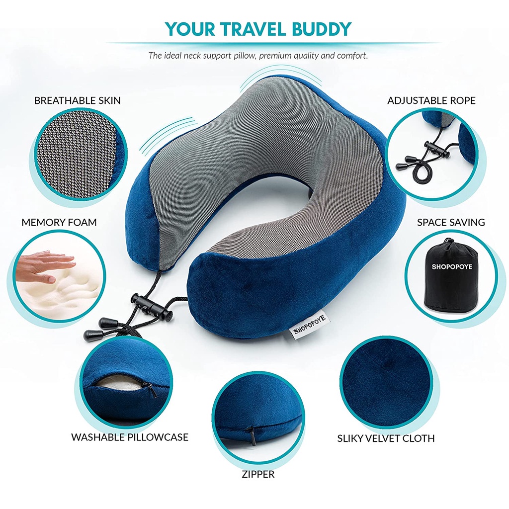 Traveling Neck Pillow Foldable Bantal Leher U-Shape Comfortable