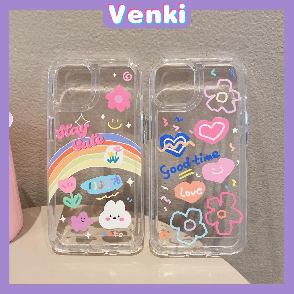 Case for iPhone 11 Soft TPU Clear Space Case Cute Cartoon Rainbow Flower Plating Buttons Camera Protection ShockProof for iPhone 14 13 12 12 Plus 6 8 Plus XR XS