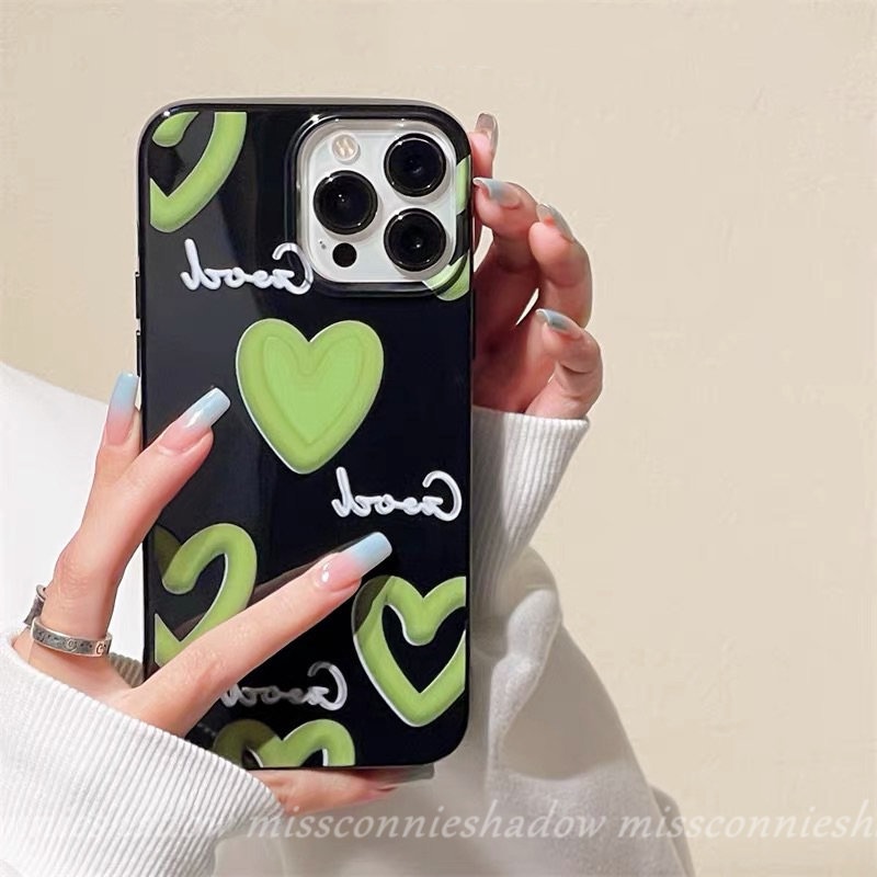 IPHONE Kartun Lucu Graffiti Cinta Hati Glossy Phone Case Kompatibel Untuk Iphone14 Pro Max11 12 13 Pro Max7 8 Plus XR X XS Max SE 2020 Shockproof Halus TPU Lembut Kotoran Tahan Cover