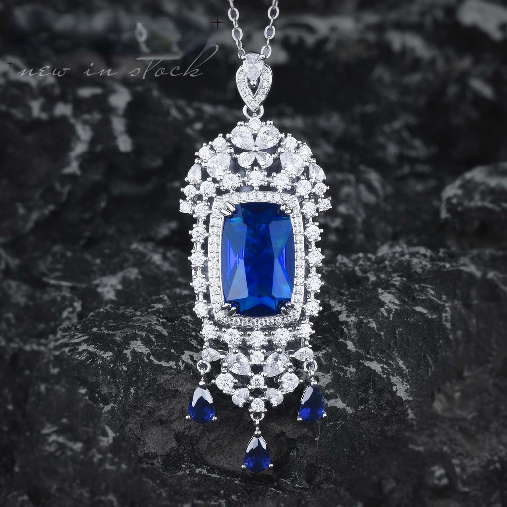 Goldkingdom Fashion Perhiasan Aksesoris Ready Stock Perhiasan Makan Malam Safir Kalung 20karat Berlian Biru Alami Liontin Perempuan