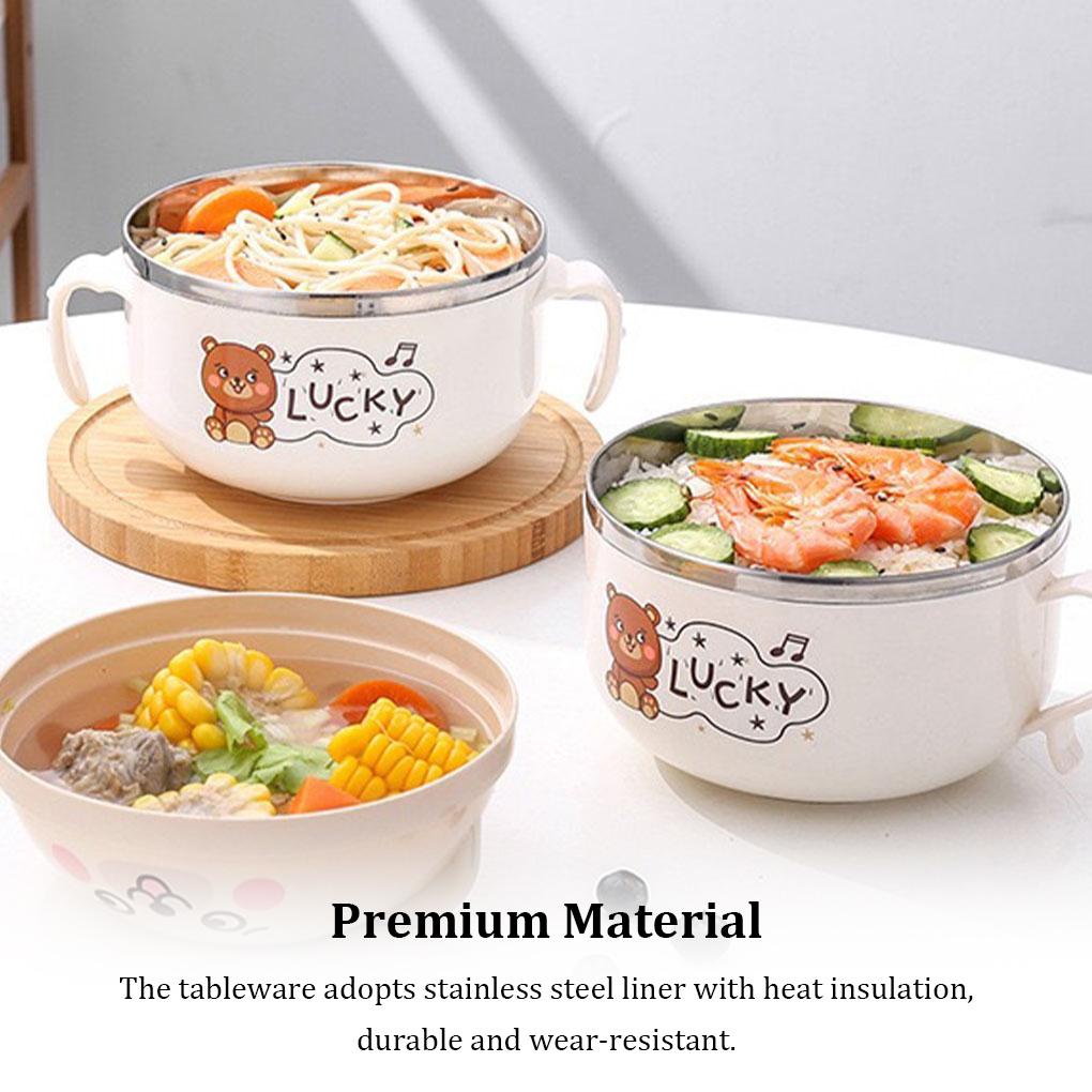 Kartun Mangkuk Mie Instan Stainless Steel Dengan Tutup Mug Kapasitas Besar Anti Bocor Nasi Sup Kotak Makan Siang Siswa