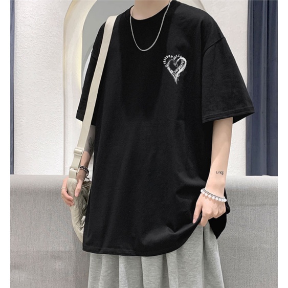 EUROPEAN AND AMERICAN FASHION BRAND SHORT-SLEEVED MEN'S INS FASHION BRAND JAPANESE STREET LOVE T-SHIRT FAT MAN OVERSIZE HALF-SLEEVED T-SHIRT KAOS OVERSIZED KOREAN 3/4 SLEDOVED KAOS PRIA BAJU OVERSIZE PRIA ATASAN PAKAIAN POLOS