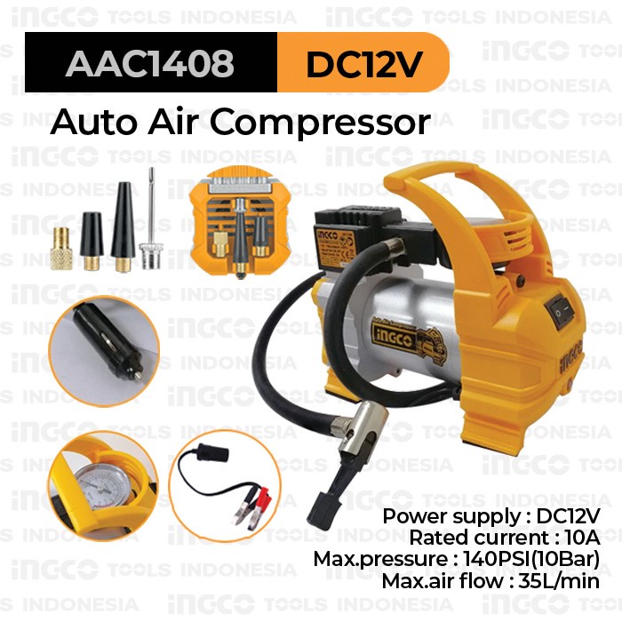 INGCO Mini Air Compressor Pompa Kompresor Isi Angin Ban Mobil DC 12v