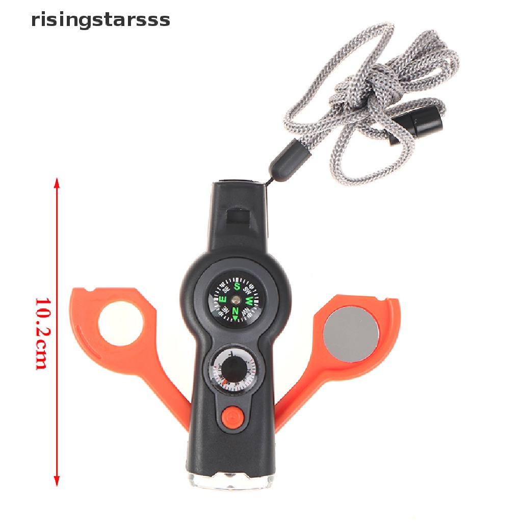 Rsid Span-new 7in1 Outdoor Survival Whistle Keychain Kompas Kaca Pembesar Lampu LED Termometer Jelly