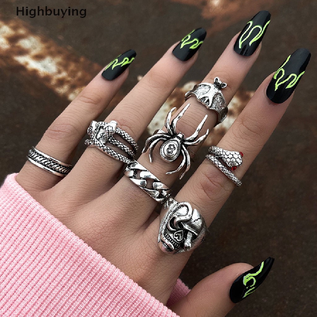 Hbid 7Pcs/set Cincin Ular Punk Untuk Wanita Gothic Spider Pria Fashion Perhiasan Hadiah Aksesoris Glory