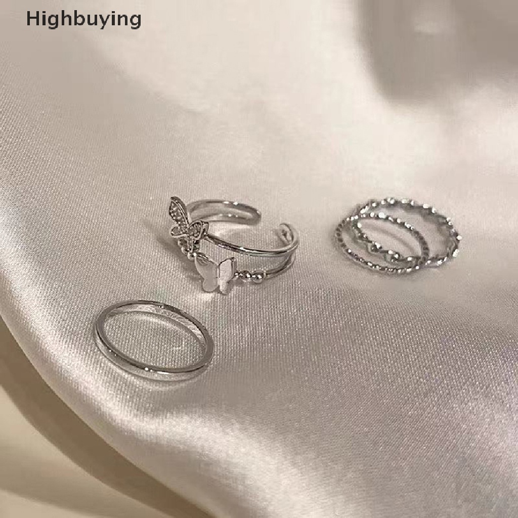 Hbid 3 Pcs/4 Pcs Hip Hop Punk Terbuka Dapat Disesuaikan Cincin Set Wanita Cincin Kupu-Kupu Logam Jari Cincin Glory