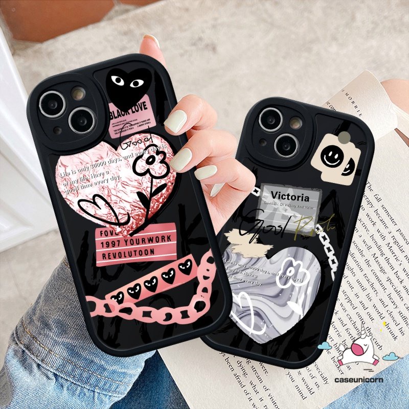 Csing Lembut TPU Cover Infinix Hot 9 11 10 Play 10s 10T 11s Hot 10 Lite Note 8 Smart 5 6 Comme des Garcons Ins Graffiti Cinta Hati Trendi Merek Label Shockproof Ponsel Pasangan Case