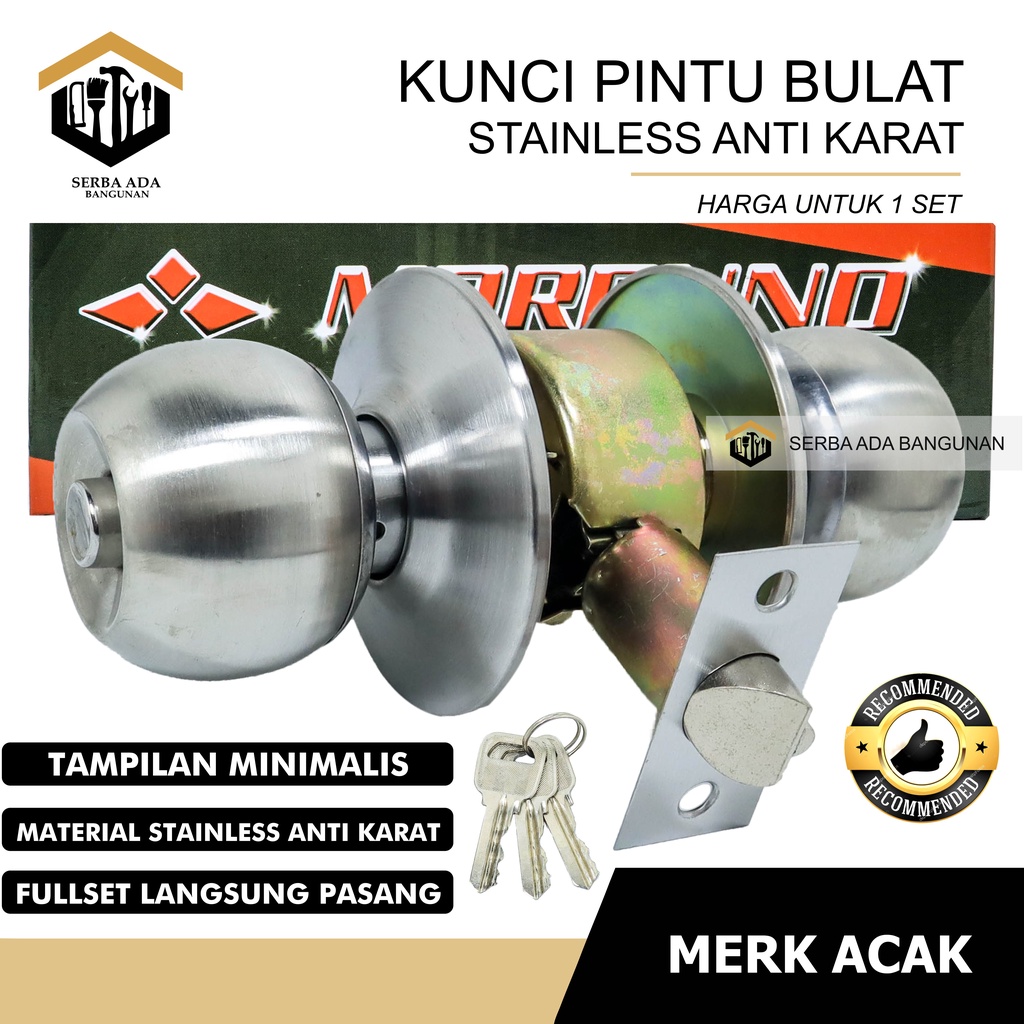 Kunci Bulat Kamar Mandi Kunci Pintu Bulat Gagang Handle Pintu Kamar Mandi Wc Toilet Set Handel Gagang Handle Stainless SS WC