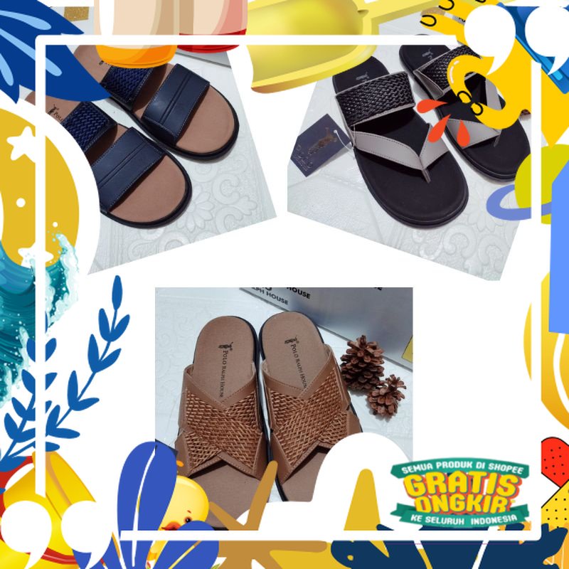 SANDAL PRIA DEWASA POLORALPHOUSE/ merah putih biru polos