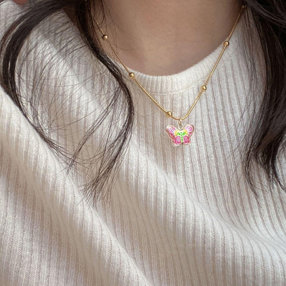 Needway   Wanita Kalung Peri Perancis Kreatif Kupu-Kupu Temperamen Warna-Warni Enamel Choker