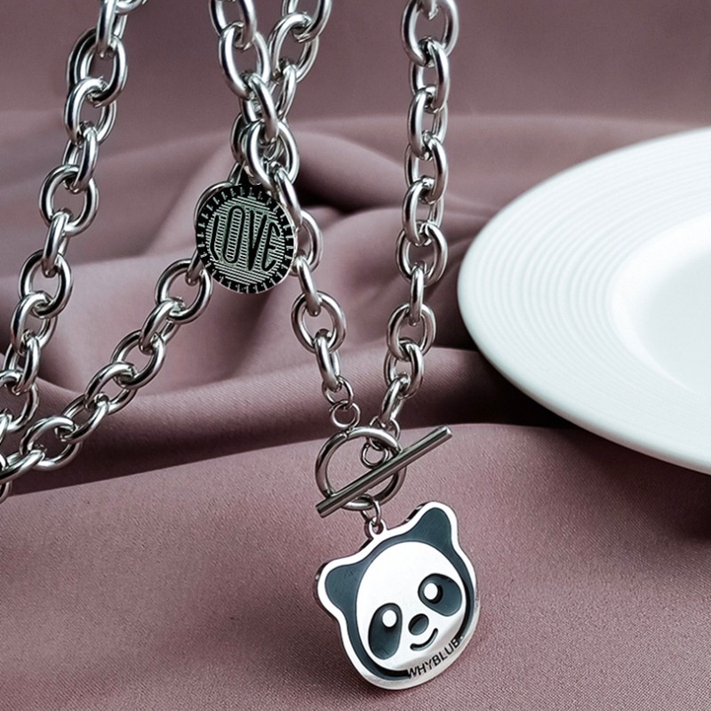 Kalung Liontin Panda Lucu Kepribadian Sederhana Untuk Unisex Hip-hop Rantai Tebal Harian Mode Baru Memakai Aksesoris