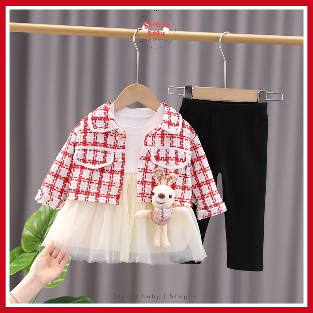 PUNCAK 3.3 stoberi baby - DRESS CICI BUNNY VEST EBV Free Dolls Baju Blouse Dress Anak Perempuan Import Dress anak/Bayi Perempuan Gaun bayi Rok Anak Pakaian anak Set