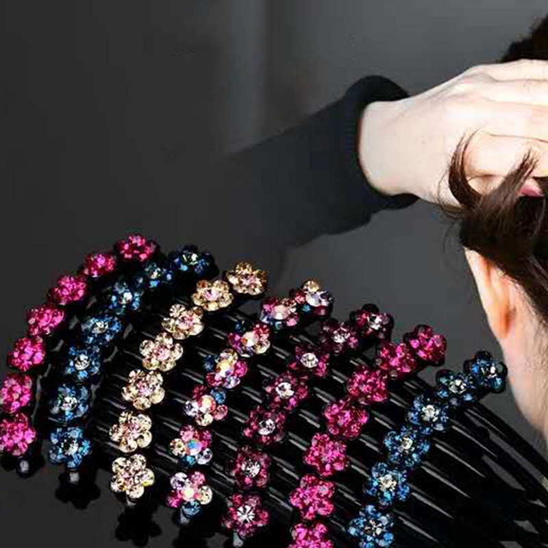 Hairclips Kristal Bunga Vintage Fashion Hair Maker Sanggul Sisir Rambut Jepit Rambut Mengkilap Bahan Plastik Untuk Aksesoris Rambut Wanita