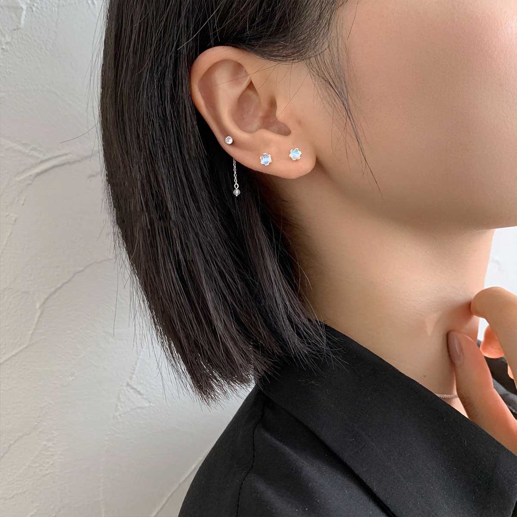 Anting Pejantan Batu Zirkon Sederhana Elegan Aksesoris Perhiasan Fashion Wanita Perak Anting Baja Titanium