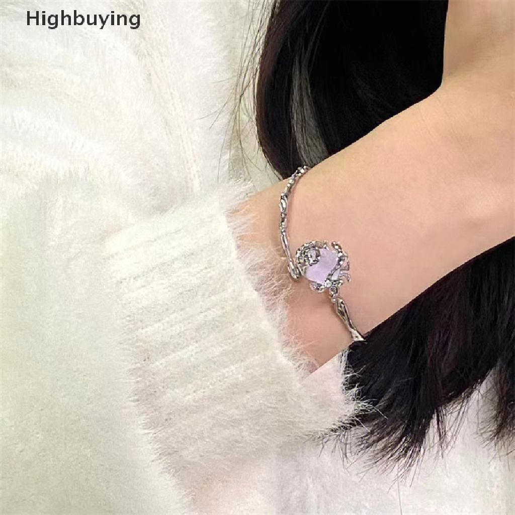 Hbid Tidak Teratur Ungu Rose Gelang Untuk Wanita Gadis Warna Perak Halus Perhiasan Hadiah Terbuka Bangle Gelang Adjustable Bangle Bunga Perhiasan Glory