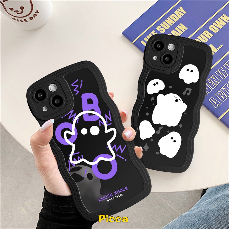 Kartun Hantu Lucu Monster Kecil Casing Realme 10c25s C25 C15 56i C21Y C33 C11 C25Y C35 C12 C30 9i 8 8i 7i 5i 7 5s C20 8Pro C3 C17 C20A 9Pro+9pinggiran Bergelombang Soft TPU Back Cover