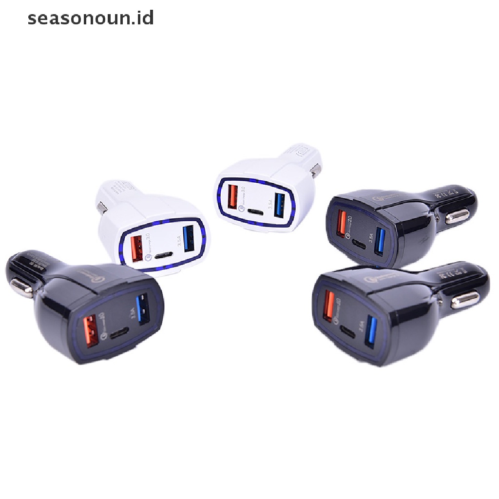 Seasonoun QC3.0 Quick Charge Adapter 2port USB+Charger Mobil Cepat Tipe-C 5V/3.5A.