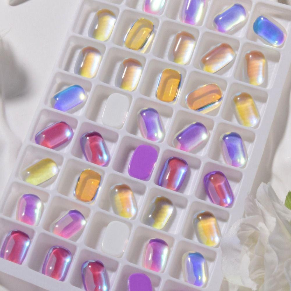 Mxbeauty Clear Aurora Nail Charms Mocha Square Cellophane Hiasan Paku Strip Blok Es Tebal