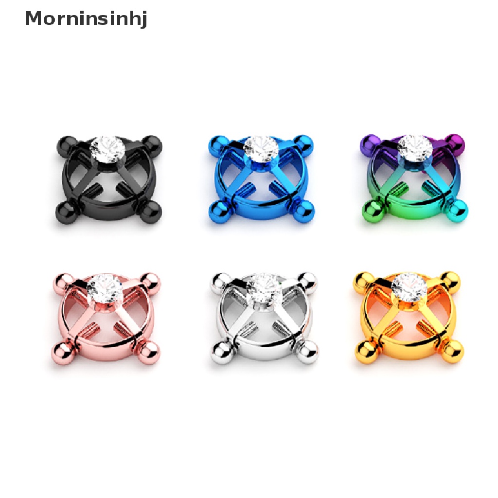 Mornin Baru Stainless Steel Perhiasan Puting Palsu Putaran Non Nipple Cincin Bertatahkan Zirkon Fake Nipple Sexy Jewelry Charming Nipple Clips Clamping id