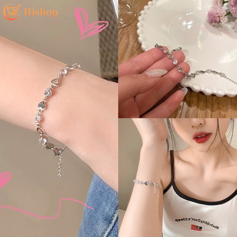 Korean Heart Crystal Bracelet Simple Silver Chain Bracelet for Women Jewelry Accessories