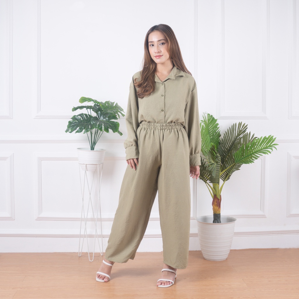 IL - ONE SET WANITA CRINCLE AIRFLOW / SETELAN WANITA KEMEJA VITA LONG KEKINIAN