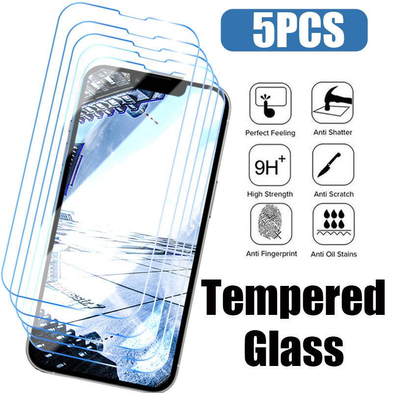 5pcs Tempered glass Untuk iPhone 14 13 12 11 Pro MAX Plus Mini Pelindung Layar Untuk iPhone X XS MAX XR 78 6 6S Plus SE 2022 2020 14Plus 13Mini 12Mini Kaca