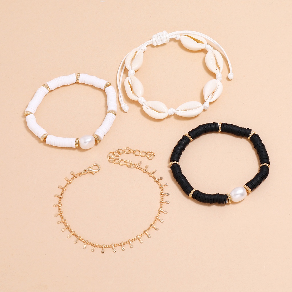 Desain Temperamen Elegan Handmade Manik-Manik Berbentuk Gelang Mutiara Gelang Rajut Shell Alami 4-piece Set Sama Untuk Pria Dan Wanita