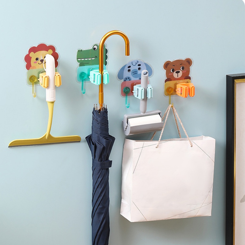 Kreatif Kartun Hewan Bebas Pukulan Mop Hook Klip Rumah Plastik Dipasang Di Dinding Lucu Kuat Mulus Pel Pemegang Alat Penyimpanan Kamar Mandi